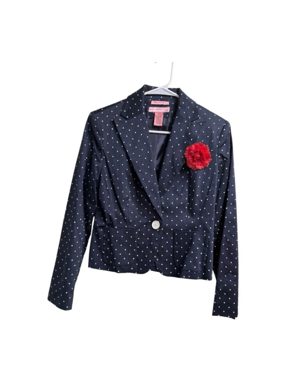Bandolino Positano Blazer Women’s 4P Petite Navy Polka Dot Stretch Jacket NWT